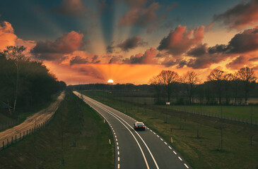 sunset on the road