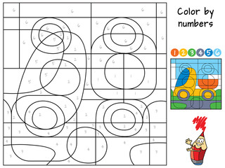Dump truck. Color by numbers. Coloring book