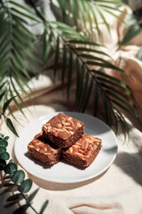 Homemade Brownies on white canvases background