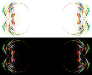 Multicolored subtle abstract threads create colorful frames on white and black backgrounds. Embroidery stylization. Empty space. Set of abstract fractal backgrounds. 3d rendering. 3d illustration.