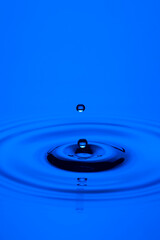 Closeup Image of Two Blue Water Splashes or Falling Rain Drops With Water Ripples.