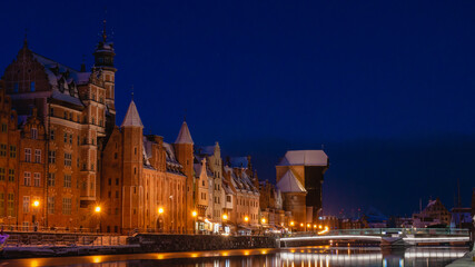 Fototapeta na wymiar Panoramic view of Motlawa River in Old Town of Gdansk. Poland. Europe.