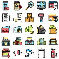 Supermarket and Shopping mall related icon set 8, fiiled style