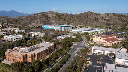 Fototapeta premium Daytime aerial view of the downtown skyline of Ladera Ranch, California, USA.