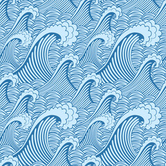 Japanese Storm Wave Vector Seamless Pattern