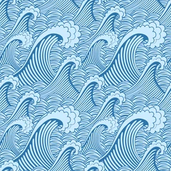 Printed roller blinds Sea Japanese Storm Wave Vector Seamless Pattern
