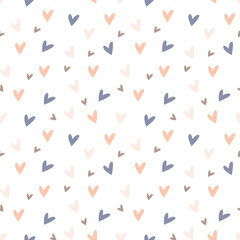 Vector seamless pattern with pastel color heart shape. Minimalist love background for design Valentine day card, wrapping paper, cute kids cloth etc