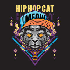 Obraz premium Hip hop cat tshirt design vector illustration style