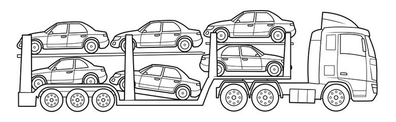 European cars transport truck illustration  - simple line art contour of vehicle.