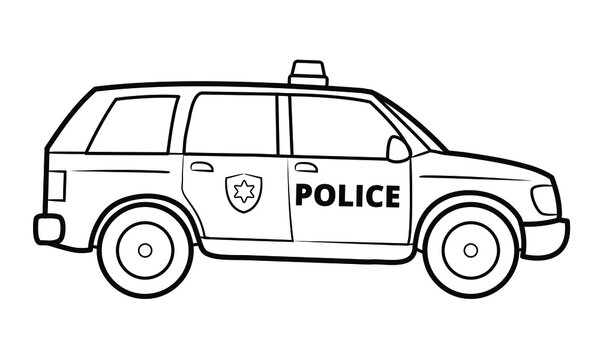 Police suv illustration  - simple line art contour of vehicle.