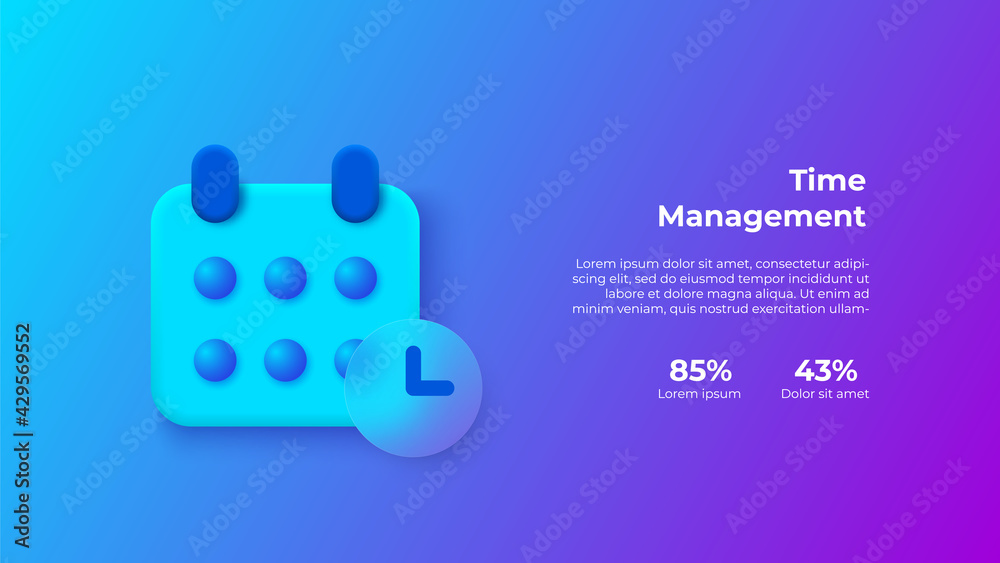 Aufkleber Glassmorphism time management concept with 3d calendar. Frosted glass effect. Illustration on blurred gradient vector background