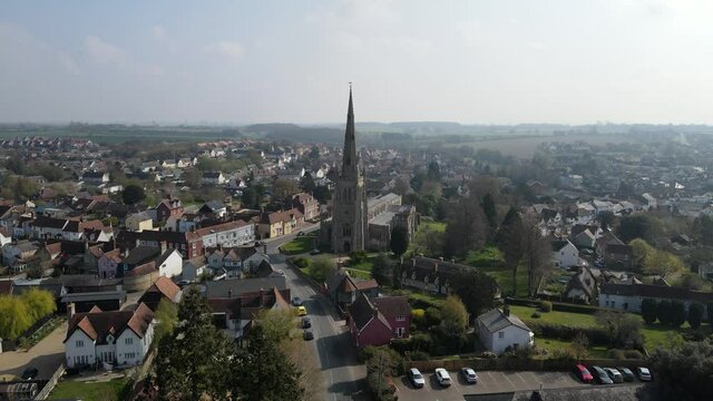 Thaxted Essex, UK rising drone Aerial Footage 4K