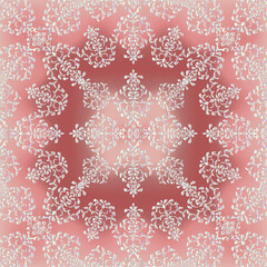 Silver colored seamless lace pattern on rose pink background. Vector illustration.