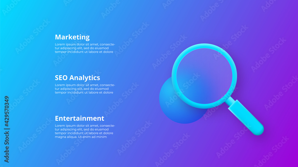 Poster Glassmorphism concept with 3d magnifier icon. Frosted glass effect. Illustration on blurred gradient vector background