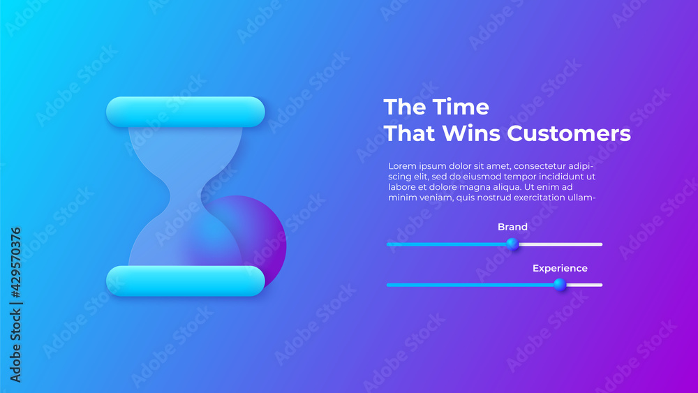Poster Glassmorphism concept with 3d hourglass icon. Frosted glass effect. Illustration on blurred gradient vector background