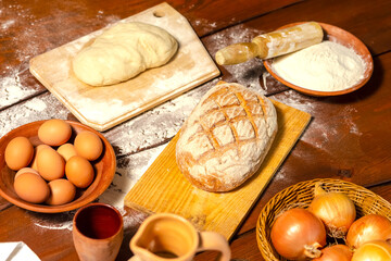 Food Ingredients Prepared in Village Environment for Bread Baking Indoors