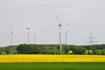 Windkraftanlage mit Rapsfeld