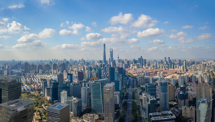 Fototapeta premium The drone aerial view of Lujiazui, Pudong district, Shanghai, China