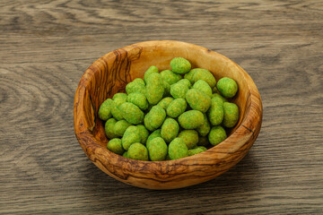 Spicy wasabi peanuts in the bowl