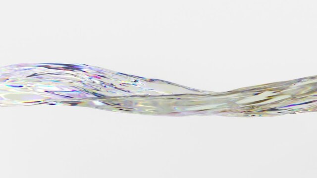 Close up slow motion realistic holographic liquid wave. Liquid 3D render animation with crystal color reflection effect. 