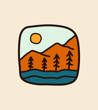 recommend clip art: Design of mountain and lake for t-shirt Design, tee design ,patch emblem badge design