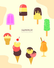 Collection of various summer object illustrations