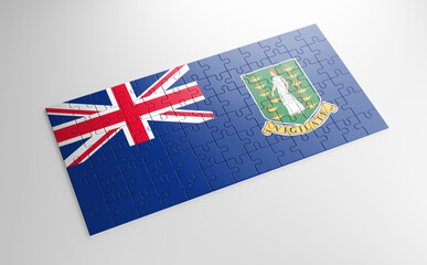 A jigsaw puzzle with a print of the flag of British Virgin Islands, pieces of the puzzle isolated on white background. Fulfillment and perfection concept. Symbol of national integrity.