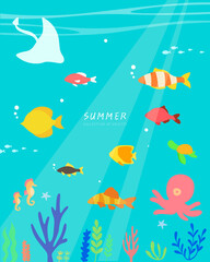 Naklejka na ściany i meble Collection of various summer object illustrations