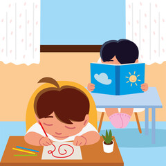 boys studying at tables