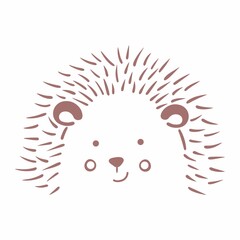 Vector illustration head of a cute hedgehog. Smiling hedgehog muzzle isolated on white background. Children's illustration for printing on children's clothing, postcards, packaging. 