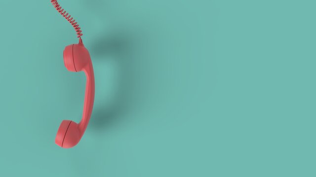 Pink old phone reciever on blue background 3d render image