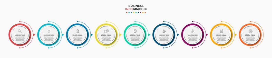 Infographics design vector and marketing icons can be used for workflow layout, diagram, annual report, web design. Business concept with 9 options, steps or processes.