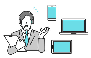 デジタルサービスを提供するビジネスパーソンのイメージイラスト素材