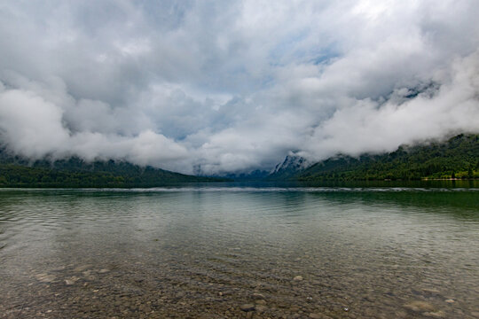 panaromic view of the slovenian alps at the Bohinjska Jezera