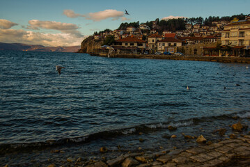 OHRID, NORTH MACEDONIA: Landscape with a view of Lake Ohrid in the evening.