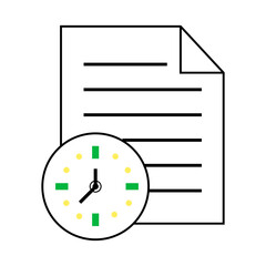 Documents vector icon, timely document exchange flat icon. Valuable documents, time to send a document, deadline. Business icon. Document icon with clock.