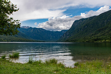 Fototapeta na wymiar panaromic view in the slovenian alps at the Bohinjska Jezera