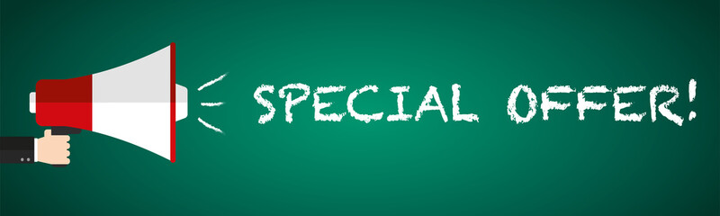 Special Offer Megafon written with chalk on green school board banner vector
