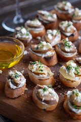 Bruschetta with smoked pear  and honey cooked on a gas grill 