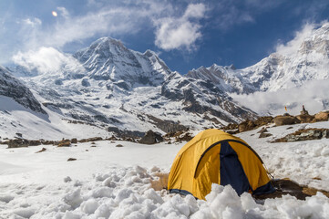 Camping in the snow at Annapurna Base Camp