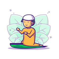 Cute Muslim Boy Praying Vector Cartoon Illustration