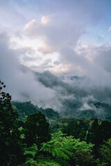 Mountains with clouds in Yakushima. Japan