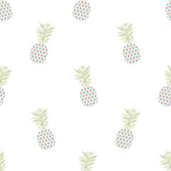 Seamless vector background with abstract silhouettes of pineapples, consisting of sea, ships and sunsets. The parts of a pineapple have shape of yachts and ships with white sails and red setting suns.