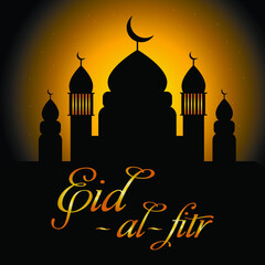 Muslim community festival Eid Al Fitr (Eid Mubarak) background with shiny illustration of mosque.
