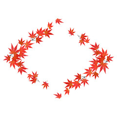 紅葉したモミジの枝葉のフレーム（菱形／水彩画風加工）