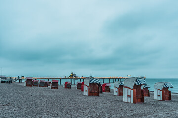 Fototapeta na wymiar Beach chairs on the beach of the Baltic Sea, Germany.