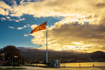 OHRID, NORTH MACEDONIA: Landscape with a view of Lake Ohrid in the evening.