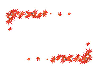 紅葉したモミジの枝葉のフレーム（長方形／水彩画風加工）