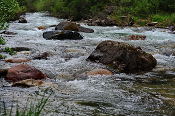 Naklejka na ściany i meble The Turgen River, which flows along the territory in a mountainous area near Almaty