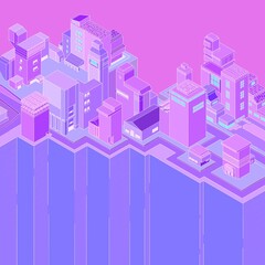 View isometric of city, building skyscraper lines houses illustration on blue background 